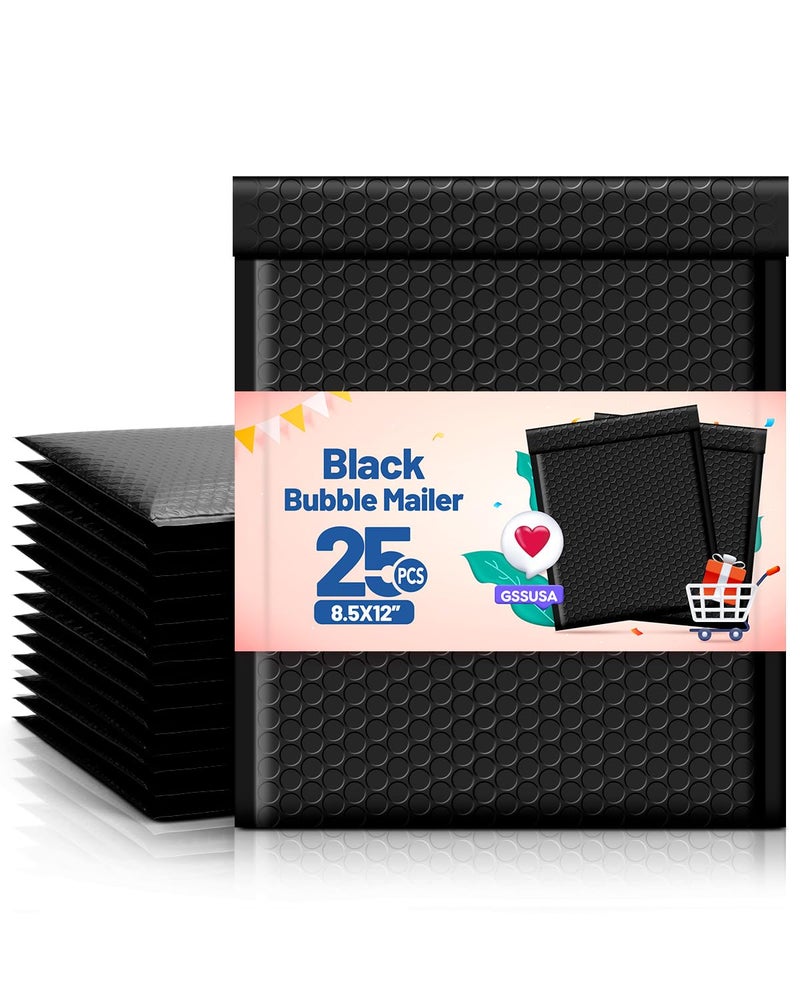 GSSUSA Black Bubble Mailers 8.5x12 large Padded Envelopes 25 Pack,Self-Seal Shipping Mailer, Packaging Bags, Small Business Supplies,Mailing Bags, Packaging for Small Business, Black - Image 1